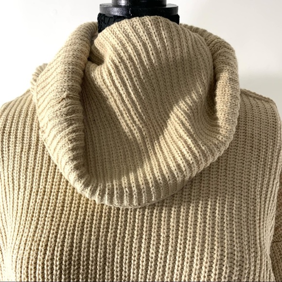 Tarse Tan Ribbed Oversized Cowl Neck Sweater - Picture 2 of 8